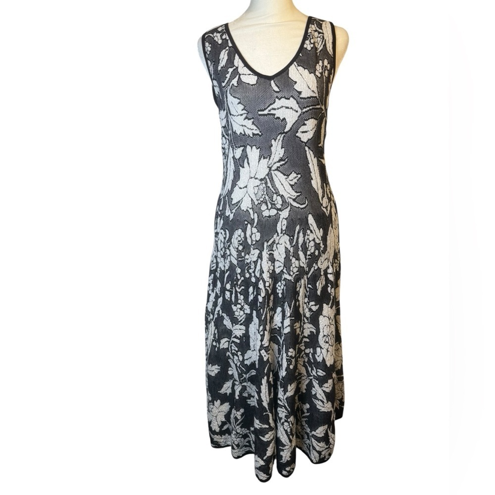 Peruvian Connection‎ Black and White Floral Sleeveless Midi Dress Size Medium